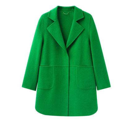 欧式中长款修身显瘦拼接羊绒大衣