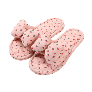 新款韩版蝴蝶结纯棉布艺软布底无声静音卡通家居室内地板拖鞋春秋