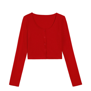 MULVAN 黑色长袖针织开衫女薄款秋季新款防晒衫高腰短款外搭上衣