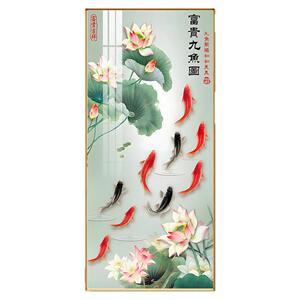 西户入户新中式玄关装饰画走廊过道墙壁装饰画晶瓷九鱼聚财图挂画