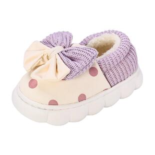 女童棉拖鞋蝴蝶结波点拖鞋大童家居棉鞋防水包跟皮棉鞋女宝宝拖鞋