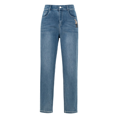 HONRN/红人松紧腰休闲直筒牛仔裤