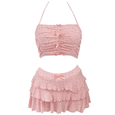 WESWIM女分体抽褶蝴蝶结温泉泳衣