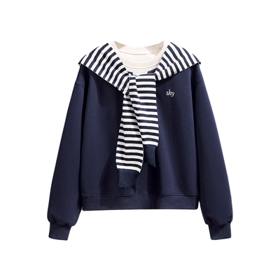 她池宽松款休闲风套头撞色卫衣