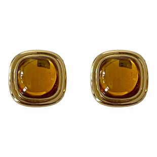 「黄昏琉璃」复古小众百搭高级感琥珀黄色水晶耳环硅胶耳夹耳钉女