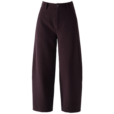 春四季酱紫色九分休闲弯刀裤子女