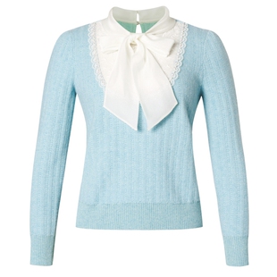 【羊毛】La Koradior拉珂蒂商场同款休闲系带领纯色套头针织毛衫