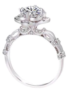 PT950铂金镶嵌进口D色莫桑石城堡花朵钻戒求婚送礼设计感轻奢甜美