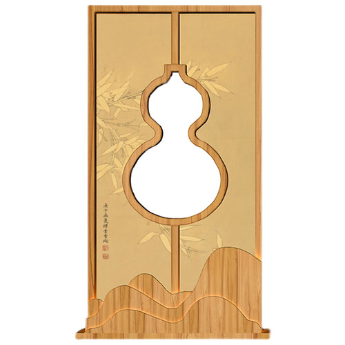 屏风隔断客厅新中式简约现代镂空格栅办公室玄关柜带灯定制实木座