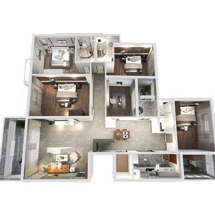 房屋纯设计 旧房翻新老房客厅卧室二居室优化装修外观效果图 家装