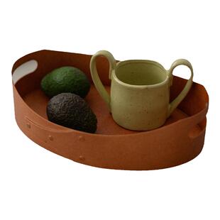 ins手工实木复古风夏克盒手提托盘椭圆形收纳盒北欧化妆置物盒