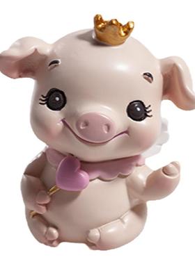 皇冠猪宝宝摆件天使魔法棒爱心公仔卡通可爱玩偶创意车载蛋糕装饰