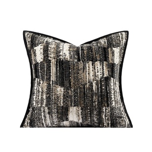 柏洛斯新中式黑白棕色割绒包边轻奢样板间抱枕靠枕沙发客厅大靠垫