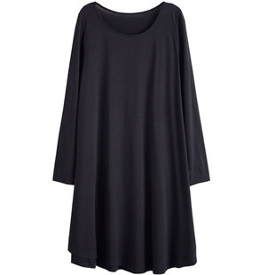 莫代尔睡裙家居服宽松大码胖mm长袖连衣裙孕妇家居服睡衣秋衣薄女