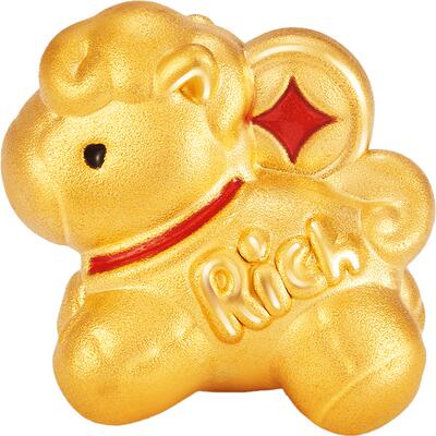 明牌珠宝财宝小马硬金串珠 生肖福马黄金转运珠足金招财AFP1385