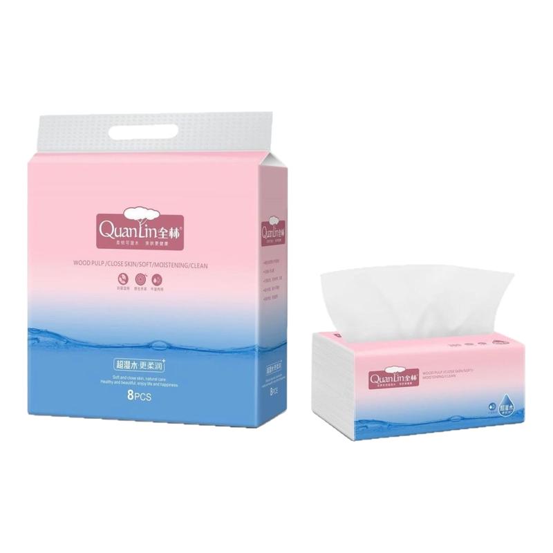 全林纸巾抽纸380张x8包柔韧抽取可湿水柔软面巾纸家用加厚卫生纸