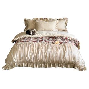 Retro|法式荷叶边贡缎磨毛四件套纯棉全棉床单被套公主风床上用品