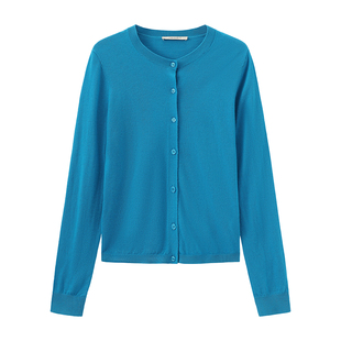 CUBIC经典100%绵羊毛纯色正肩圆领毛衣百搭短款针织开衫EK2001