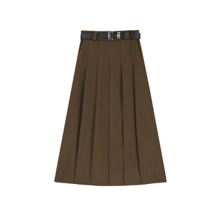 灰色毛呢半身裙女春秋冬高级小个子百褶长裙高腰中长款a字伞裙潮