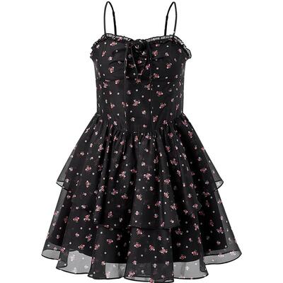 乐町夏季新款印花吊带连衣裙气质收腰C1FAE2230