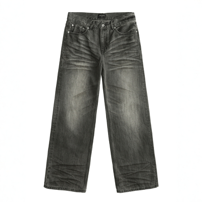 COPYPASTER 008 水洗复古黑色立体猫须14oz宽松阔腿微喇灰牛仔裤