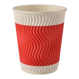 商吉一次性纸杯咖啡杯带盖不渗漏三层瓦楞加厚防烫水杯家用茶杯子