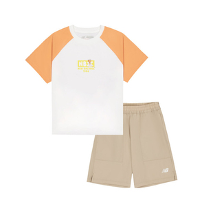 Newbalance nb官方童装 4-14岁男女童夏季新品印花插肩袖短袖套装