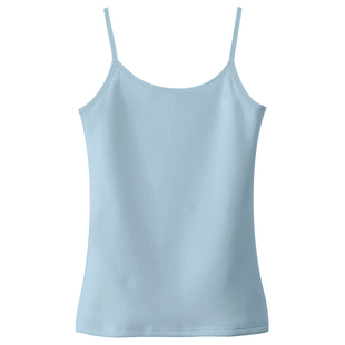 浅蓝色棉质吊带内衣防走光紧身小背心女夏百搭大码纯色上衣打底衫