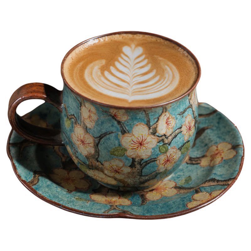 春辰梨花马克杯景德镇手作陶瓷复古风拿铁拉花杯小众咖啡杯碟套装
