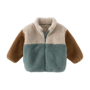 戴维贝拉儿童毛绒外套冬装2025新款男童女童加厚保暖衣服立领童装