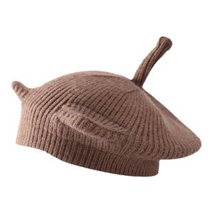 女童贝雷帽韩版儿童卡通猫耳朵婴儿针织毛线帽冬可爱超萌宝宝帽子