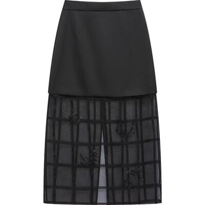 【桑蚕丝】播奥莱网纱拼接半身裙女夏季商场同款A字裙BDR2BD1663