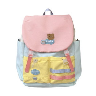 茶话会ins多巴胺书包女 初中女生高中学生大容量双肩包学院风背包