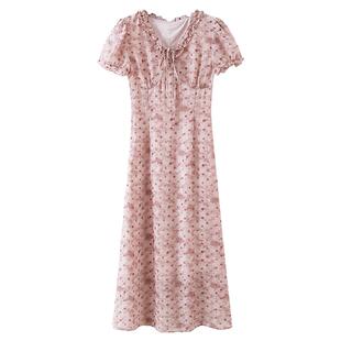 【清仓秒杀】夏韩系气质裙子小个子扎染小众独特粉色波点连衣裙女