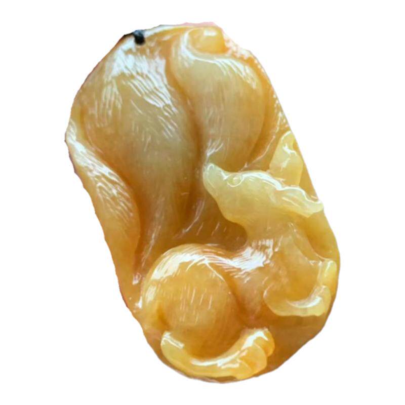 缅甸翡翠吊坠黄色黄翡九尾狐虎符
