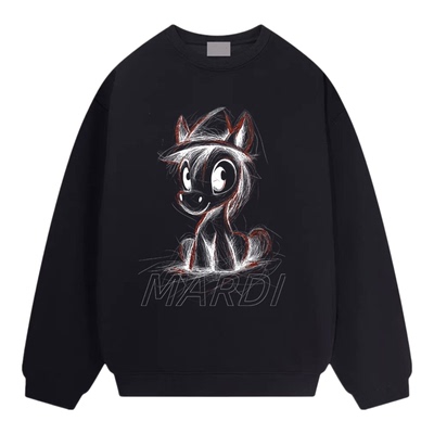 马年本命年衣服素描小马圆领卫衣