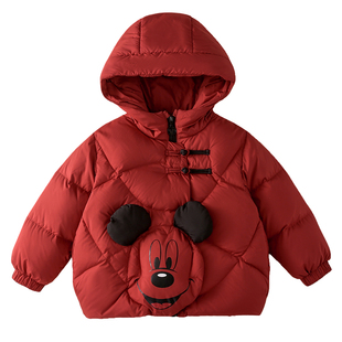 迪士尼童装儿童轻薄羽绒服中国风男童女童棉服2025新款冬装白鸭绒