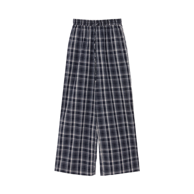 iammix27复古提花格纹抽绳阔腿裤