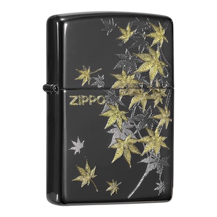 zippo打火机 黑冰深雕金枫染秋正版防风煤油火机七夕礼物2025新款