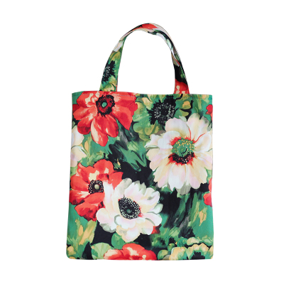 手工复古花簇绿海手提布包