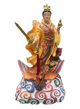 九天玄女像香樟木摆件圣母玄母娘娘中式现代神像彩绘佛像家用客厅