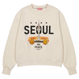 VitalSign女款卫衣SEOUL首尔塔印花早秋圆领精致长袖套头休闲百搭