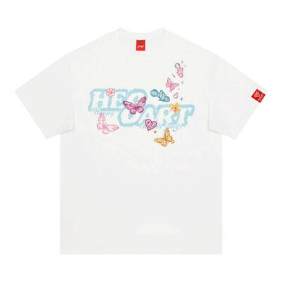 查尔斯桃心美式涂鸦蝴蝶短袖T恤