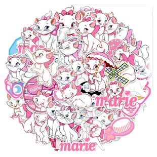 50张卡通可爱玛丽猫蝴蝶结猫咪涂鸦贴纸装饰笔记本头盔相框画手账本保温杯吉他衣柜收纳箱拉杆箱贴纸防水pvc