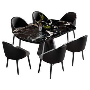 天然大理石意式轻奢可伸缩方圆俩用餐桌椅组合微晶石家用折叠饭桌