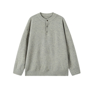 悟空有货复古纯色亨利领毛衣秋季潮牌高级感休闲百搭套头针织上衣