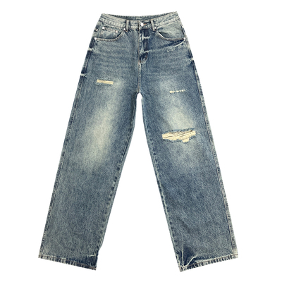 美式复古破洞牛仔裤男款微垮长裤