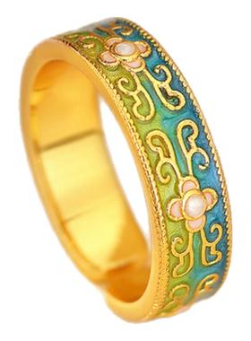 新中式镀金珐琅彩蓝颜戒指女开口