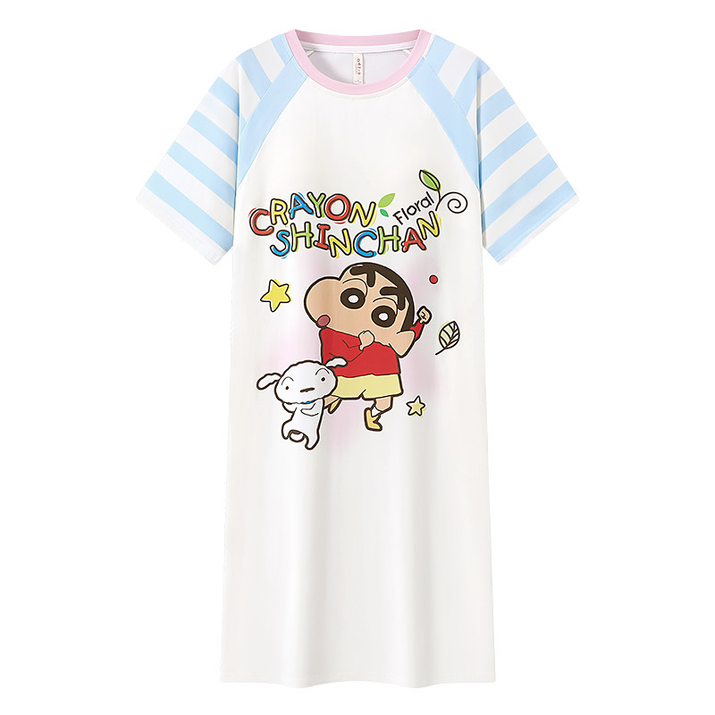 宫蝶【轻柔软】蜡笔小新睡裙女夏季短袖卡通纯棉带胸垫家居服外穿