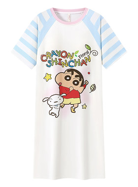 宫蝶【轻柔软】蜡笔小新睡裙女夏季短袖卡通纯棉带胸垫家居服外穿